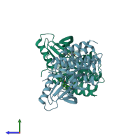 PDB entry 5val coloured by chain, side view.