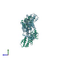PDB entry 5vat coloured by chain, side view.