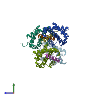 PDB entry 5vay coloured by chain, side view.