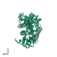 PDB entry 5vb6 coloured by chain, side view.