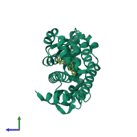 PDB entry 5vb7 coloured by chain, side view.