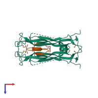 Hetero tetrameric assembly 1 of PDB entry 5vb9 coloured by chemically distinct molecules, top view.