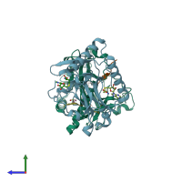 PDB entry 5vbc coloured by chain, side view.