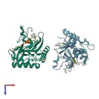 PDB entry 5vbc coloured by chain, top view.