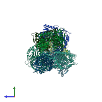 PDB entry 5vbf coloured by chain, side view.