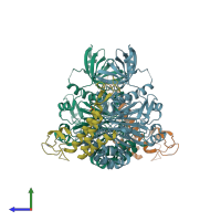 PDB entry 5vbn coloured by chain, side view.