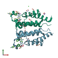 PDB entry 5vbq coloured by chain, front view.
