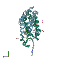 PDB entry 5vbr coloured by chain, side view.