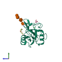 PDB entry 5vc1 coloured by chain, side view.