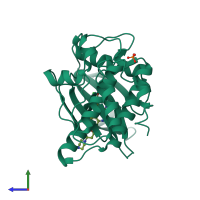 PDB entry 5vc4 coloured by chain, side view.