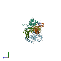 PDB entry 5vc8 coloured by chain, side view.