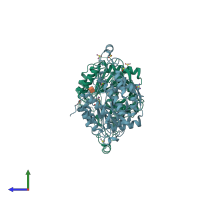 PDB entry 5vcm coloured by chain, side view.