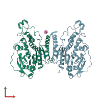 PDB entry 5vcr coloured by chain, front view.