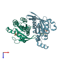 PDB entry 5vcu coloured by chain, top view.