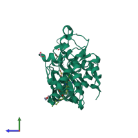 PDB entry 5vcy coloured by chain, side view.