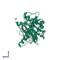 PDB entry 5vd4 coloured by chain, side view.