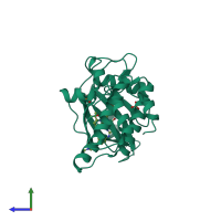 PDB entry 5vdk coloured by chain, side view.