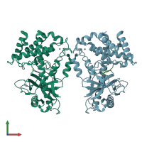 PDB entry 5vdw coloured by chain, front view.