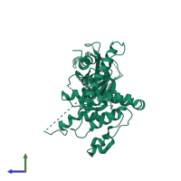 PDB entry 5ve6 coloured by chain, side view.