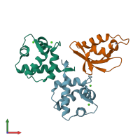 PDB entry 5ve9 coloured by chain, front view.