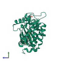 PDB entry 5vee coloured by chain, side view.