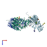 PDB entry 5vem coloured by chain, top view.