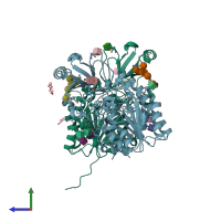 PDB entry 5ven coloured by chain, side view.