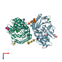 PDB entry 5ven coloured by chain, top view.
