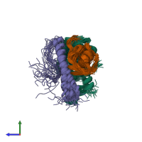 PDB entry 5vey coloured by chain, ensemble of 20 models, side view.