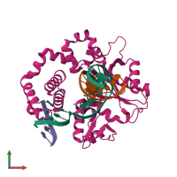 PDB entry 5vez coloured by chain, front view.