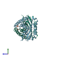 PDB entry 5vf9 coloured by chain, side view.