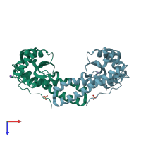PDB entry 5vf9 coloured by chain, top view.