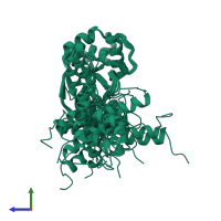 PDB entry 5vfk coloured by chain, ensemble of 20 models, side view.