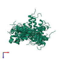 PDB entry 5vfk coloured by chain, ensemble of 20 models, top view.