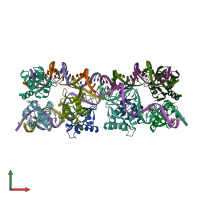 PDB entry 5vfx coloured by chain, front view.