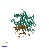 PDB entry 5vge coloured by chain, side view.