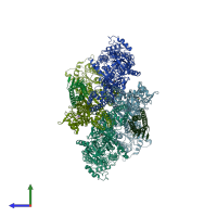 PDB entry 5vhz coloured by chain, side view.