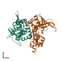 PDB entry 5vih coloured by chain, front view.