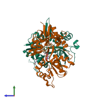 PDB entry 5vih coloured by chain, side view.