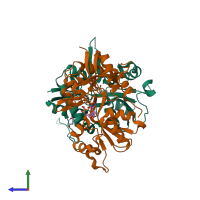 PDB entry 5vii coloured by chain, side view.