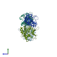 PDB entry 5vio coloured by chain, side view.
