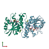 PDB entry 5vir coloured by chain, front view.