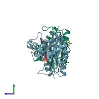 PDB entry 5vir coloured by chain, side view.