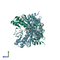 PDB entry 5viu coloured by chain, side view.