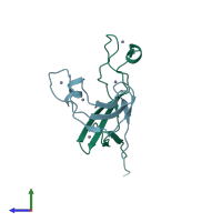 PDB entry 5vjj coloured by chain, side view.
