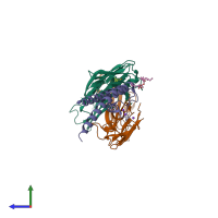 PDB entry 5vke coloured by chain, side view.