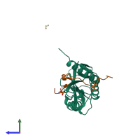 PDB entry 5vko coloured by chain, side view.