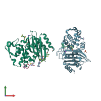 PDB entry 5vle coloured by chain, front view.