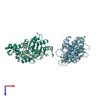 PDB entry 5vle coloured by chain, top view.