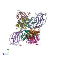 PDB entry 5vmm coloured by chain, side view.